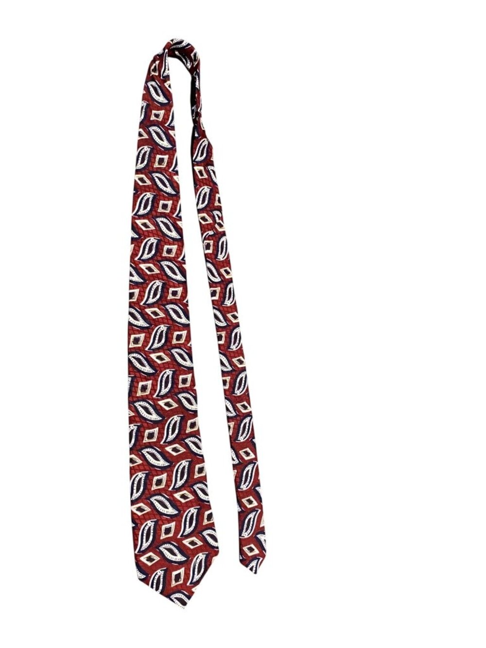 Vintage Old Street Fine Silk Tie With Red Navy & White Geometric Pattern Office